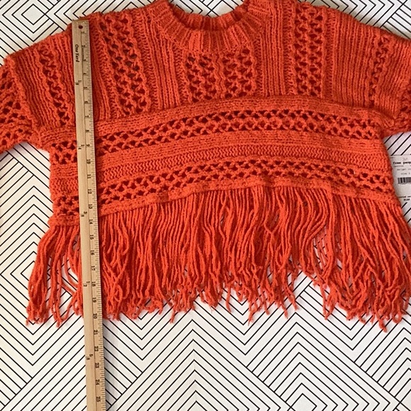 NWT FREE PEOPLE HIGHER LOVE BOHEMIAN CROCHET KNIT ORNAGE FRINGE SWEATER S - Picture 5 of 11